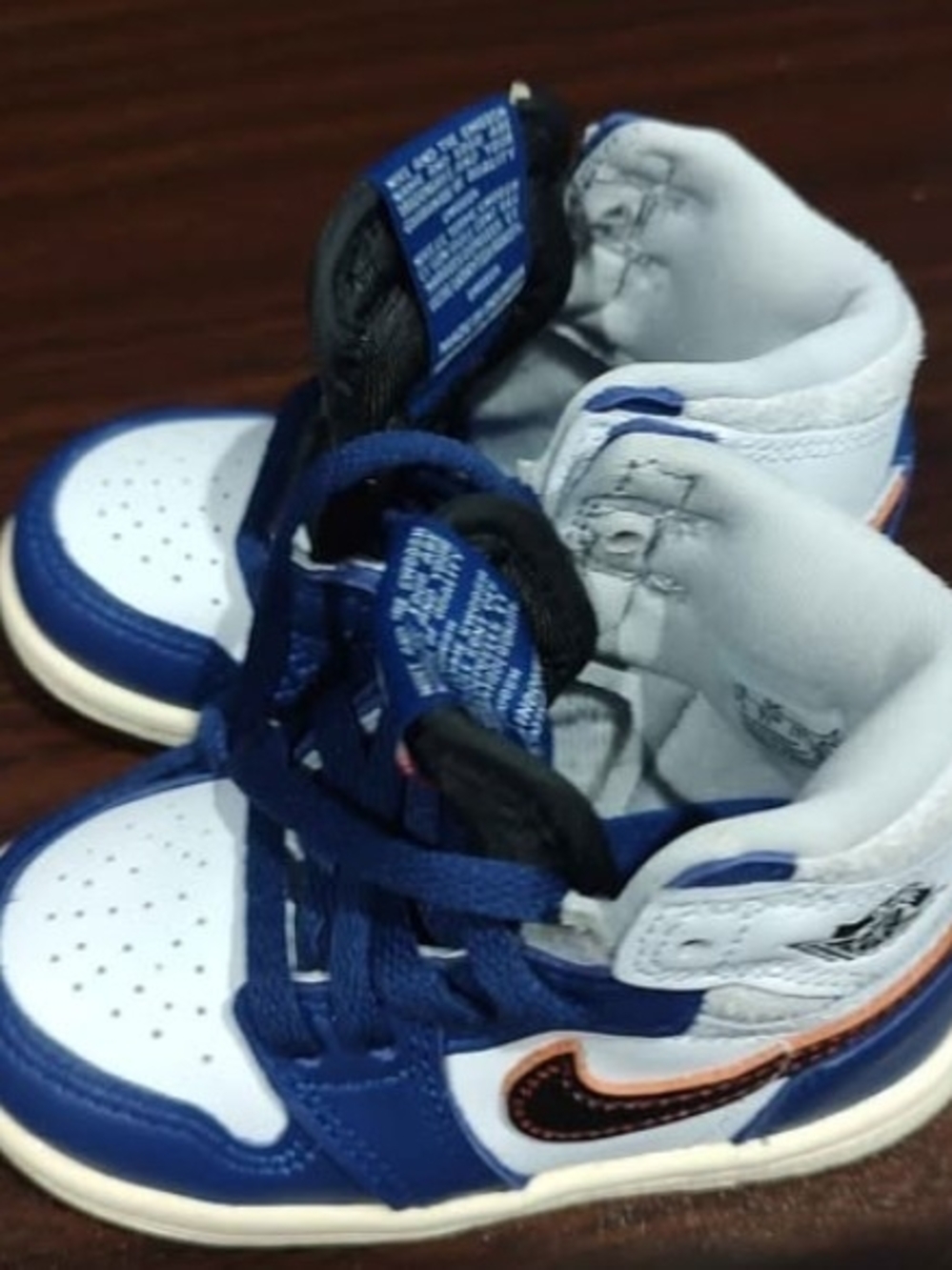 Echo Kids White and Blue High-Top Sneakers with Orange Accent